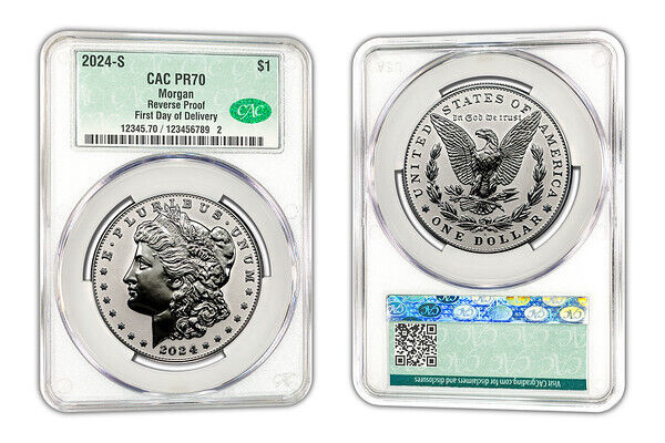 2024-S (RP70) Reverse Proof Morgan & Peace Dollars CACG FD First Day of Delivery