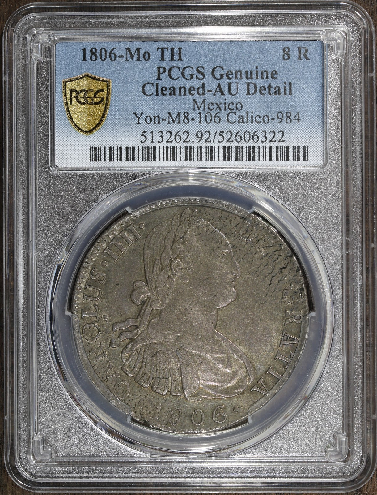1806-Mo (AU Detail) Mexico Silver 8 Real 8R PCGS - Neat Metal Crazing