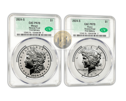 2024-S (RP70) Reverse Proof Morgan & Peace Dollars CACG FD First Delivery