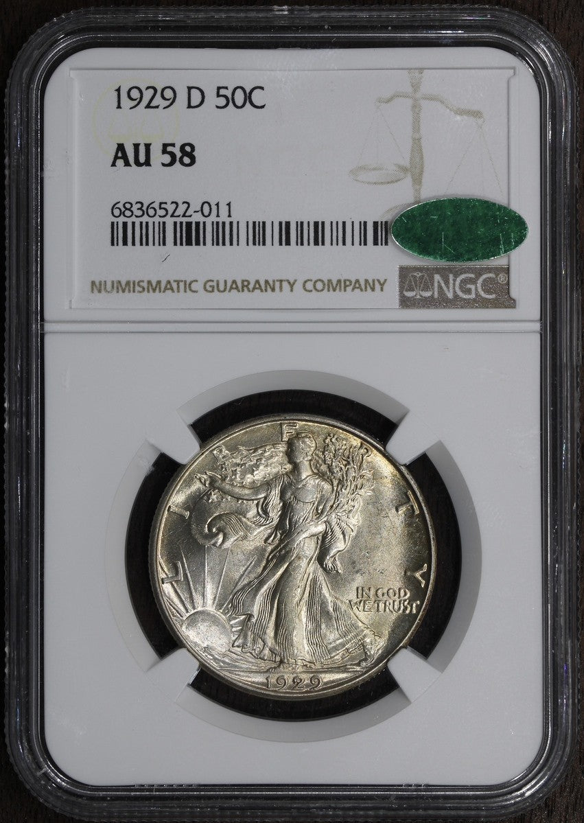 1929-D (AU58 CAC) Walking Liberty Half Dollar 50C NGC - KEY DATE