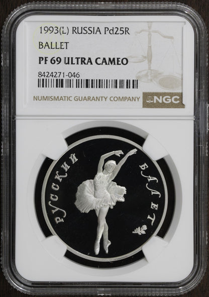 1993-L (PF69) Russia 1 oz Proof Palladium 25 Roubles Pd25R NGC - Ballet