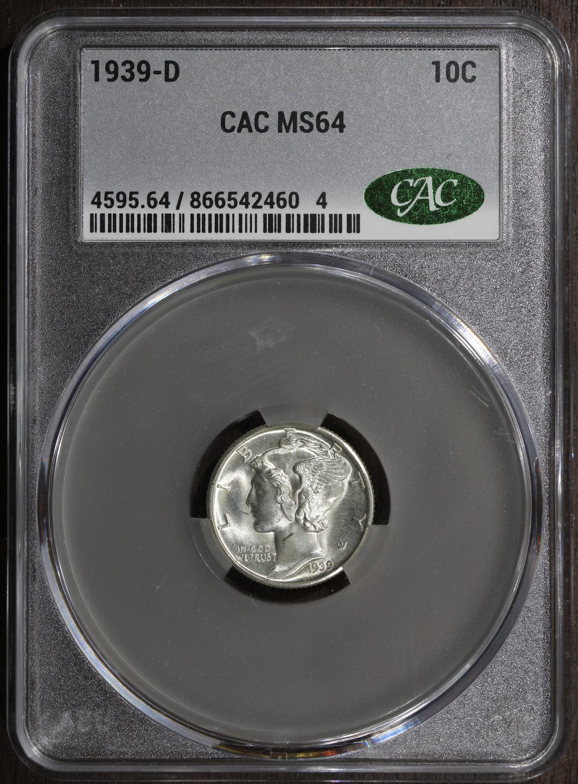 1939-D (MS64 CAC) Mercury Dime 10C CACG