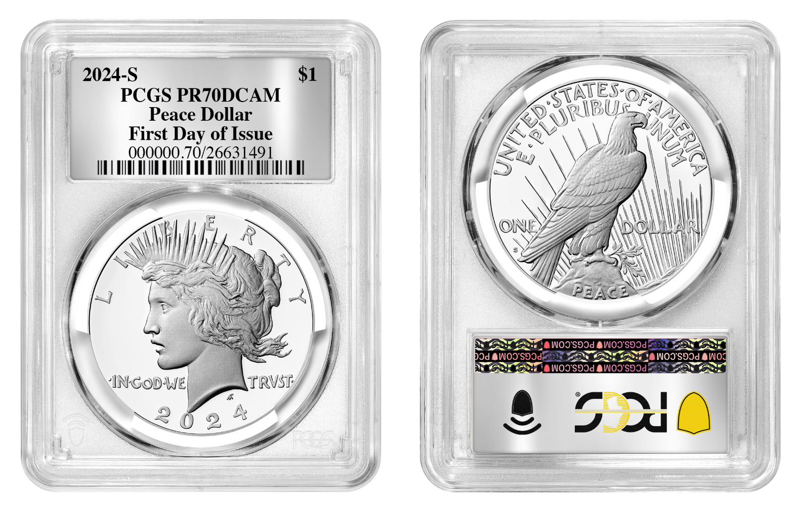 2024-S (PR70) Proof Morgan & Peace (Silver Foil) First Day of Issue FDOI PCGS