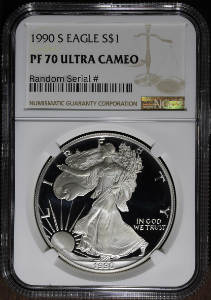 1990-S (PF70 Ultra Cameo) Proof American Silver Eagle $1 ASE NGC