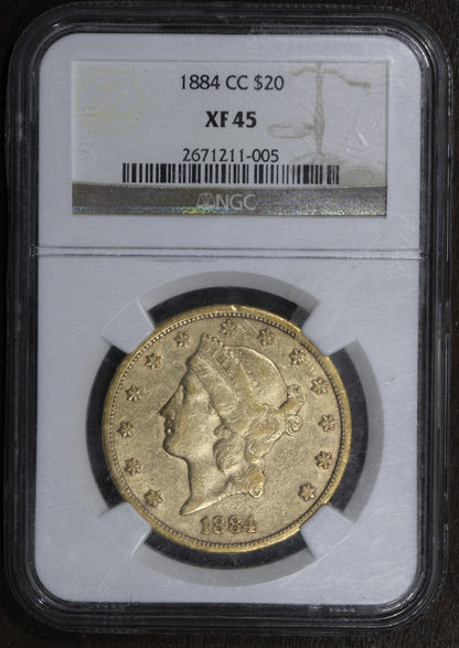 1884-CC (XF45) Liberty Head Gold Double Eagle $20 NGC - Carson City Gold