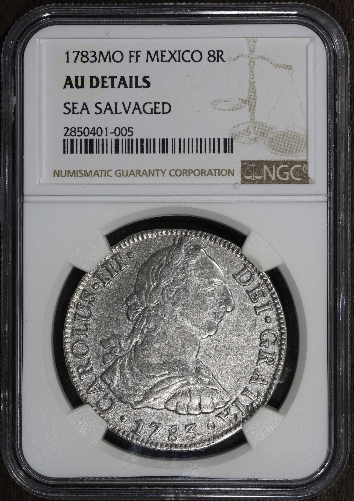 1783-Mo (AU Details SEA Salvaged) Mexican Silver 8 Real 8R NGC