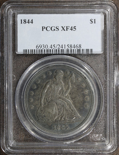 1844 (XF45) Seated Liberty Dollar $1 PCGS - Great Tone