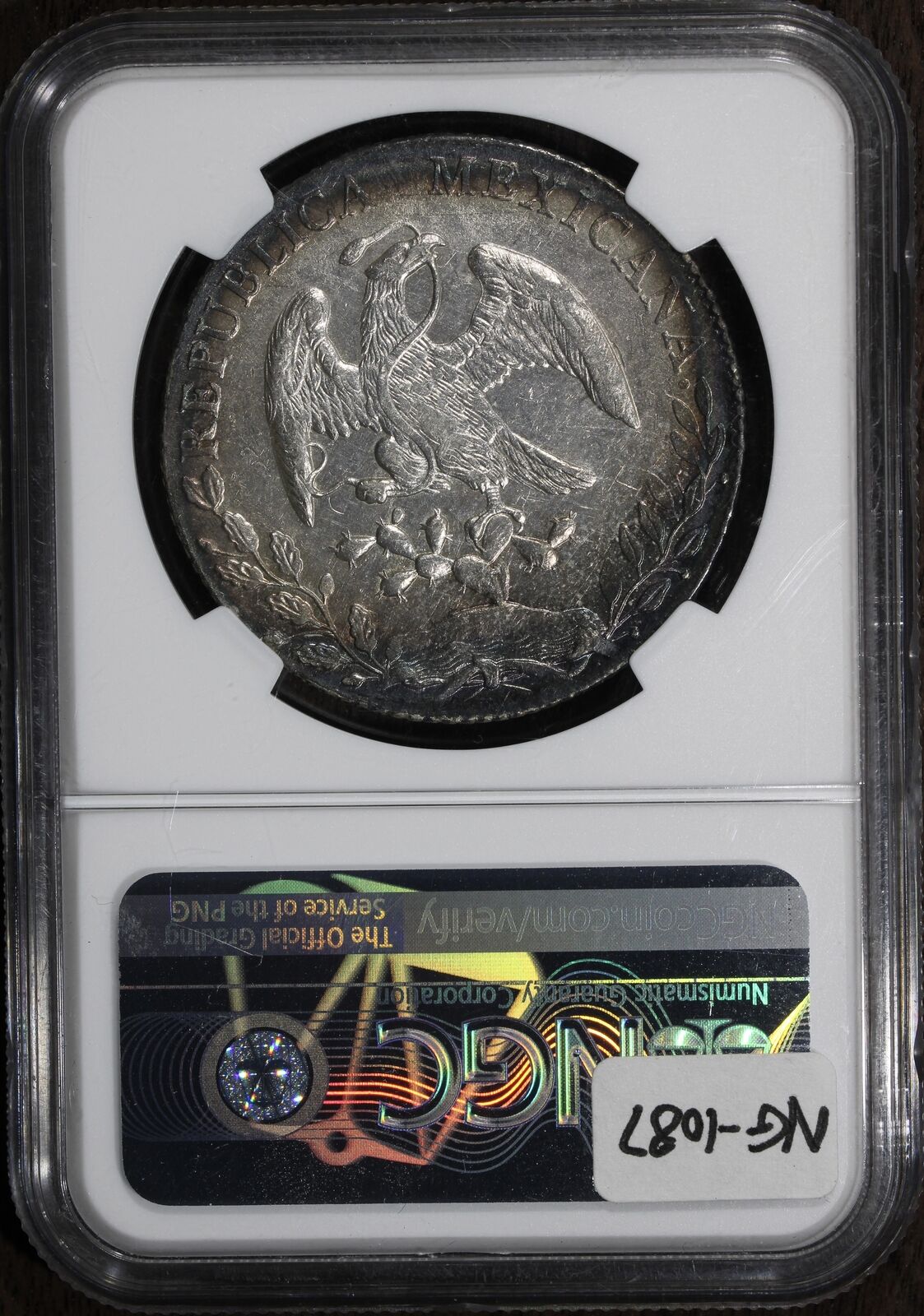 1887 Go RR (AU58) Mexico Cap & Rays 8 Reales NGC - Beautiful Rainbow Rim Tone