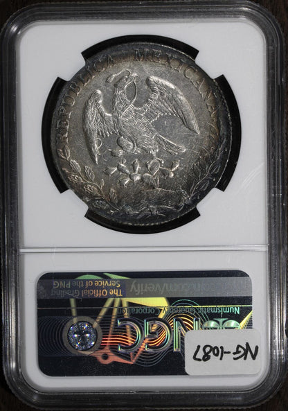 1887 Go RR (AU58) Mexico Cap & Rays 8 Reales NGC - Beautiful Rainbow Rim Tone