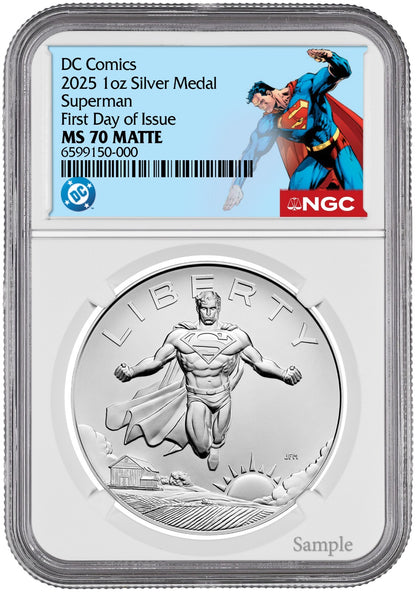 2025 (MS70) 1 oz Superman Silver Medal NGC FDOI - US Mint DC Comics