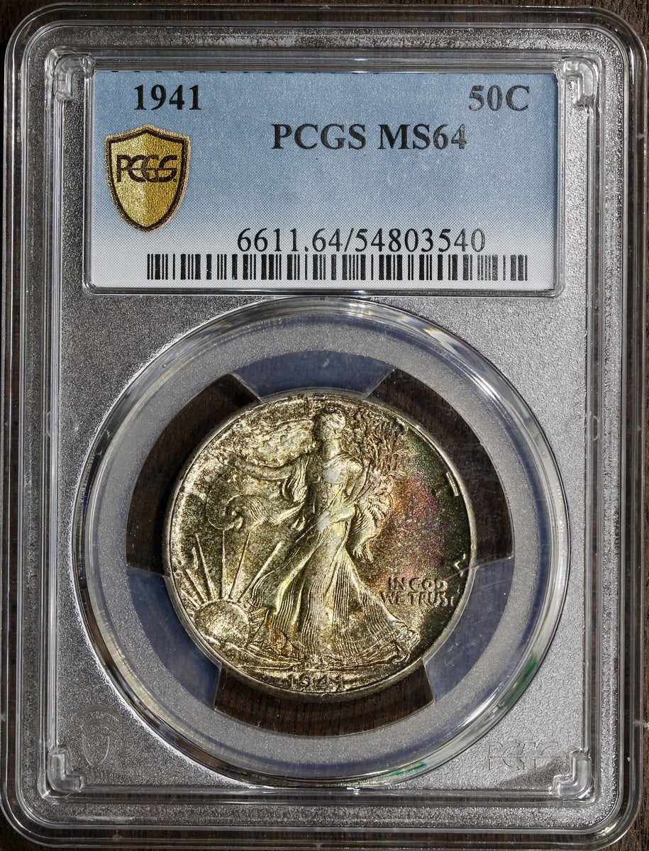 1941 (MS64) Walking Liberty Half Dollar 50C PCGS - Rainbow Toned