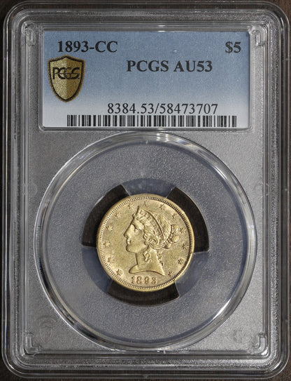 1893-CC (AU53) Liberty Head Gold Half Eagle $5 PCGS - Carson City Gold