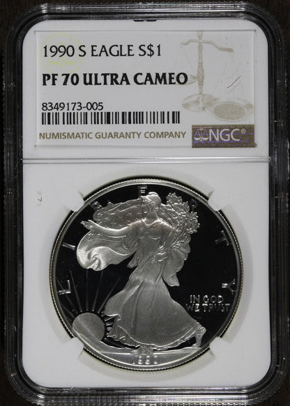 1990-S (PF70 Ultra Cameo) 1 oz Proof American Silver Eagle $1 NGC