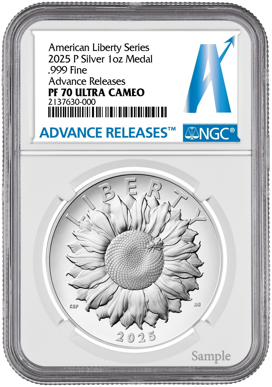 2025-W (PR70) 1 oz High Relief Silver American Liberty Medal NGC AR Flower