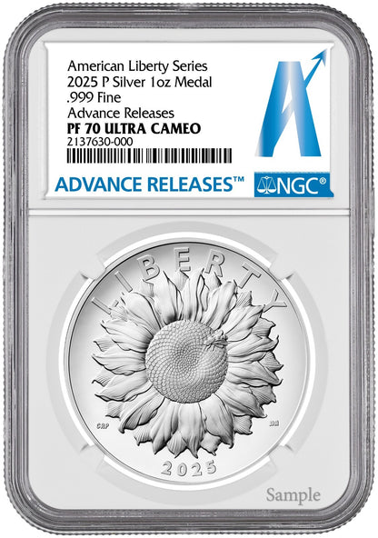 2025-W (PR70) 1 oz High Relief Silver American Liberty Medal NGC AR Flower
