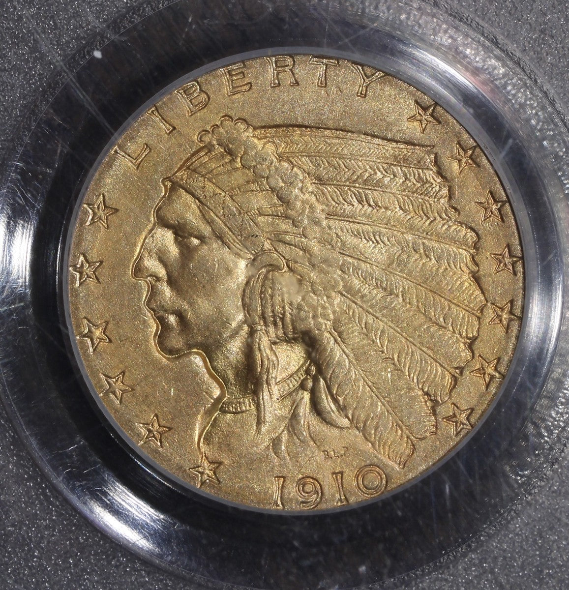 1910 (MS63 CAC) Indian Head Gold Quarter Eagle $2.50 PCGS OGH