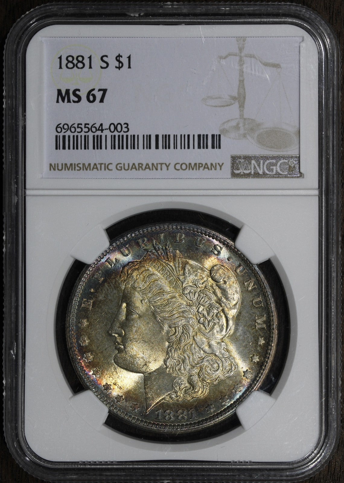 1881-S (MS67) Morgan Silver Dollar $1 PCGS - Rainbow Toned Superb Gem