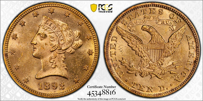 1892 (MS62 CAC) Liberty Head Gold Eagle $10 PCGS - Slight Prooflike Surfaces
