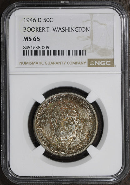 1946-D (MS65) Booker T. Washington Commemorative Half Dollar 50C NGC - Color!