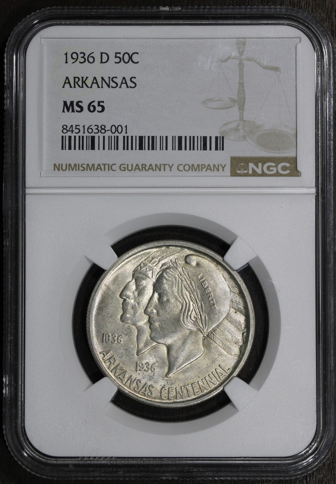 1936-D (MS65) Arkansas Commemorative Silver Half Dollar 50C NGC