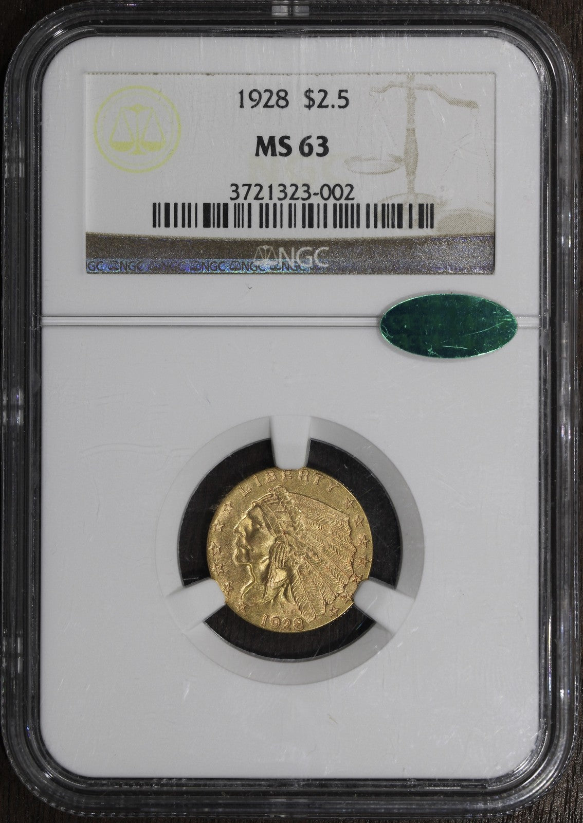 1928 (MS63 CAC) Indian Head Gold Quarter Eagle $2.50 NGC