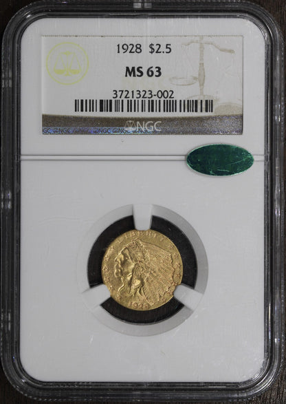 1928 (MS63 CAC) Indian Head Gold Quarter Eagle $2.50 NGC