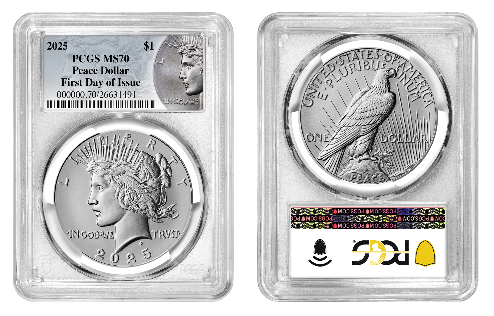 2025 (MS70) Morgan & Peace Silver Dollar (2 Coin) First Day of Issue FDOI PCGS