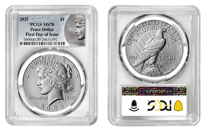 2025 (MS70) Morgan & Peace Silver Dollar (2 Coin) First Day of Issue FDOI PCGS