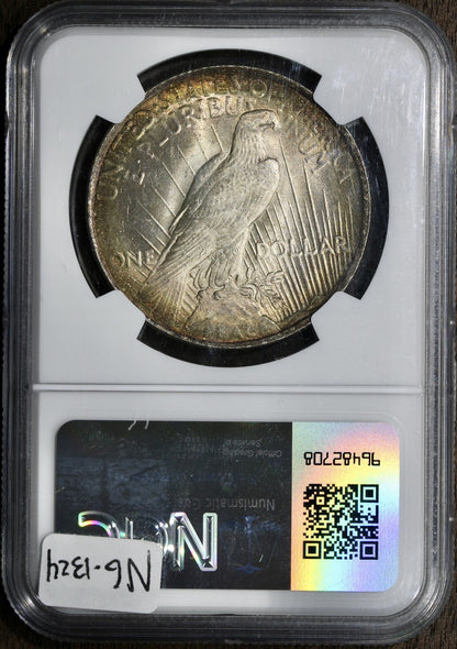 1922 (MS63) Peace Silver Dollar $1 NGC - Incredible Rainbow Toning