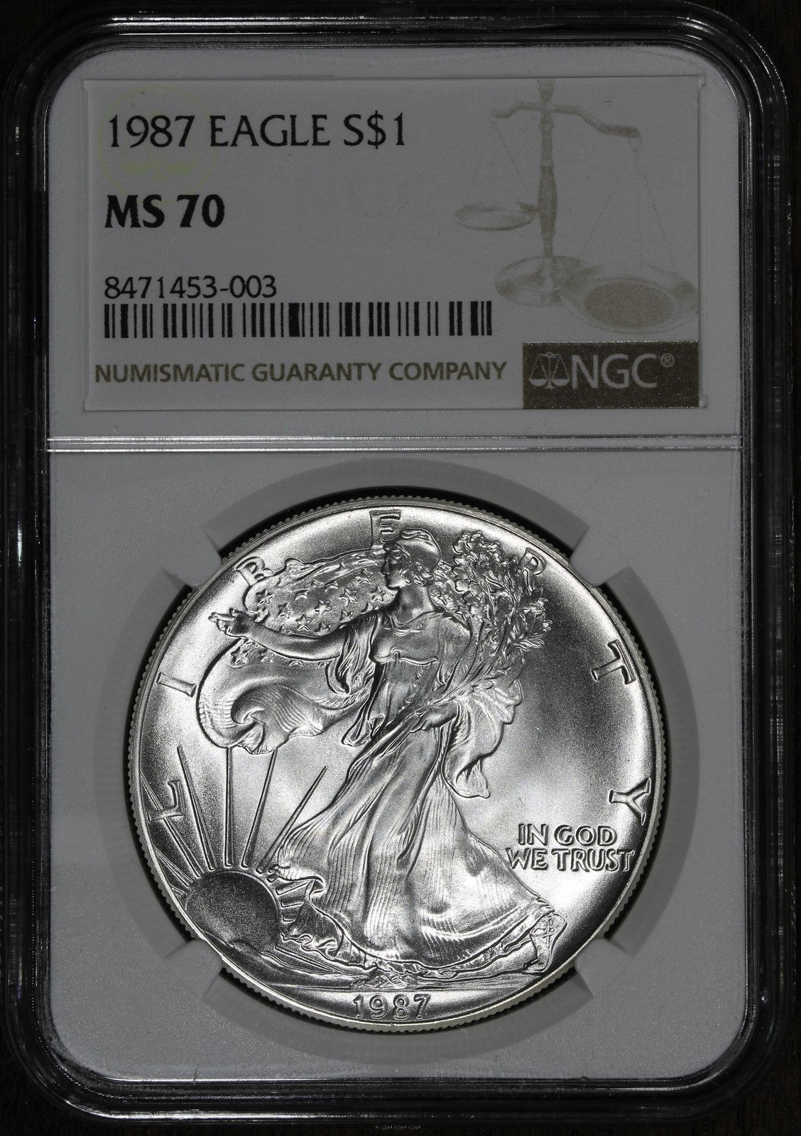 1987 (MS70) American Silver Eagle 1 oz $1 ASE NGC - Perfect 70