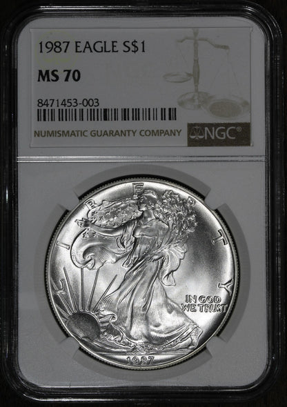1987 (MS70) American Silver Eagle 1 oz $1 ASE NGC - Perfect 70