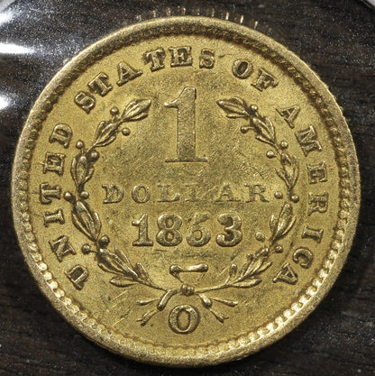 1853-O Type 1 Liberty Head Gold Dollar G$1 - AU About Uncirculated