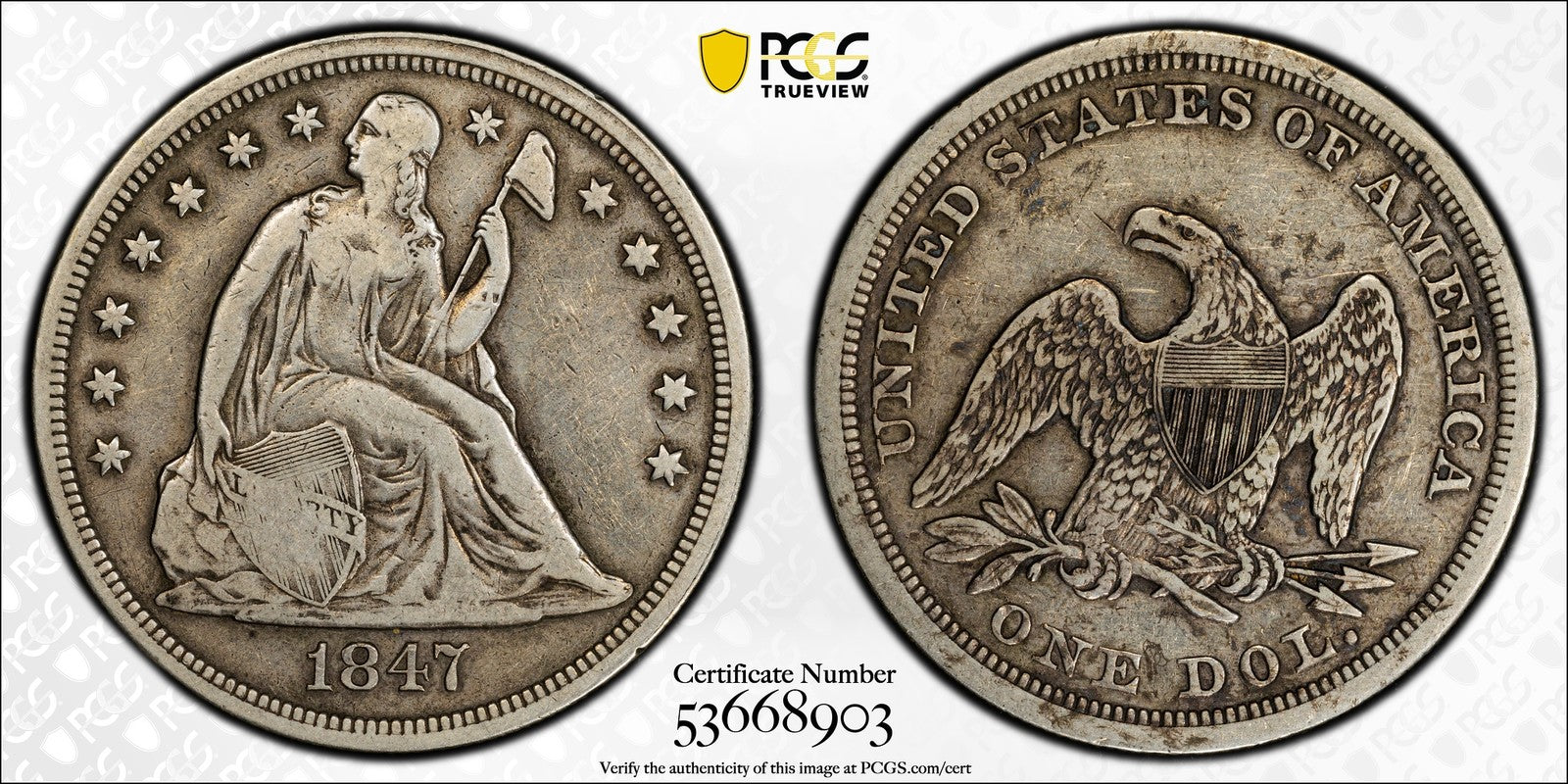 1847 (F15) Seated Liberty Dollar $1 PCGS