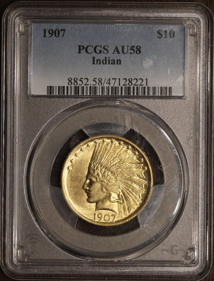 1907 (AU58) Indian Head Gold Eagle $10 PCGS - First Year