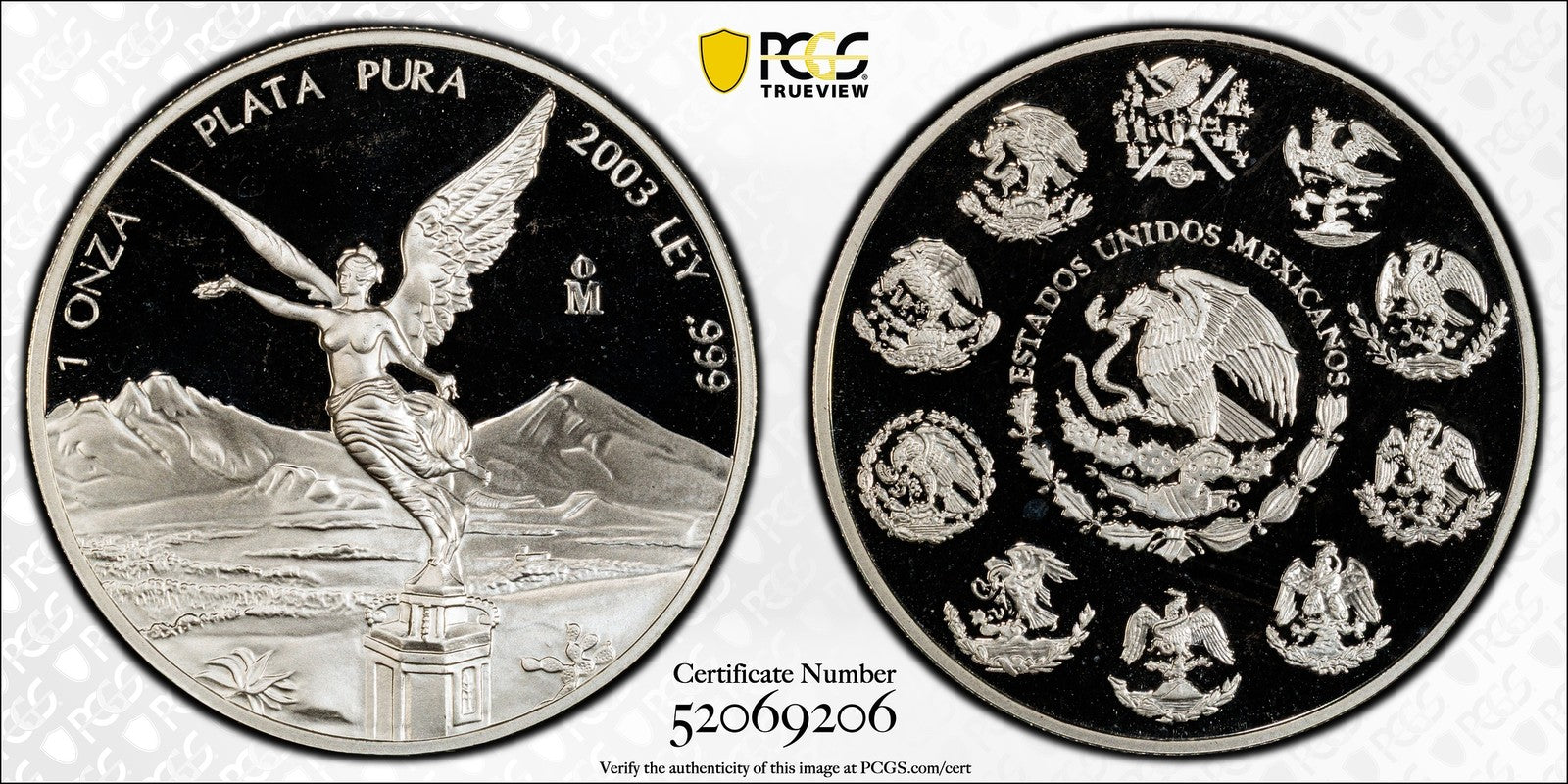 2003-Mo (PR68 DCAM) Proof Silver 1 oz Mexico Libertad Onza PCGS