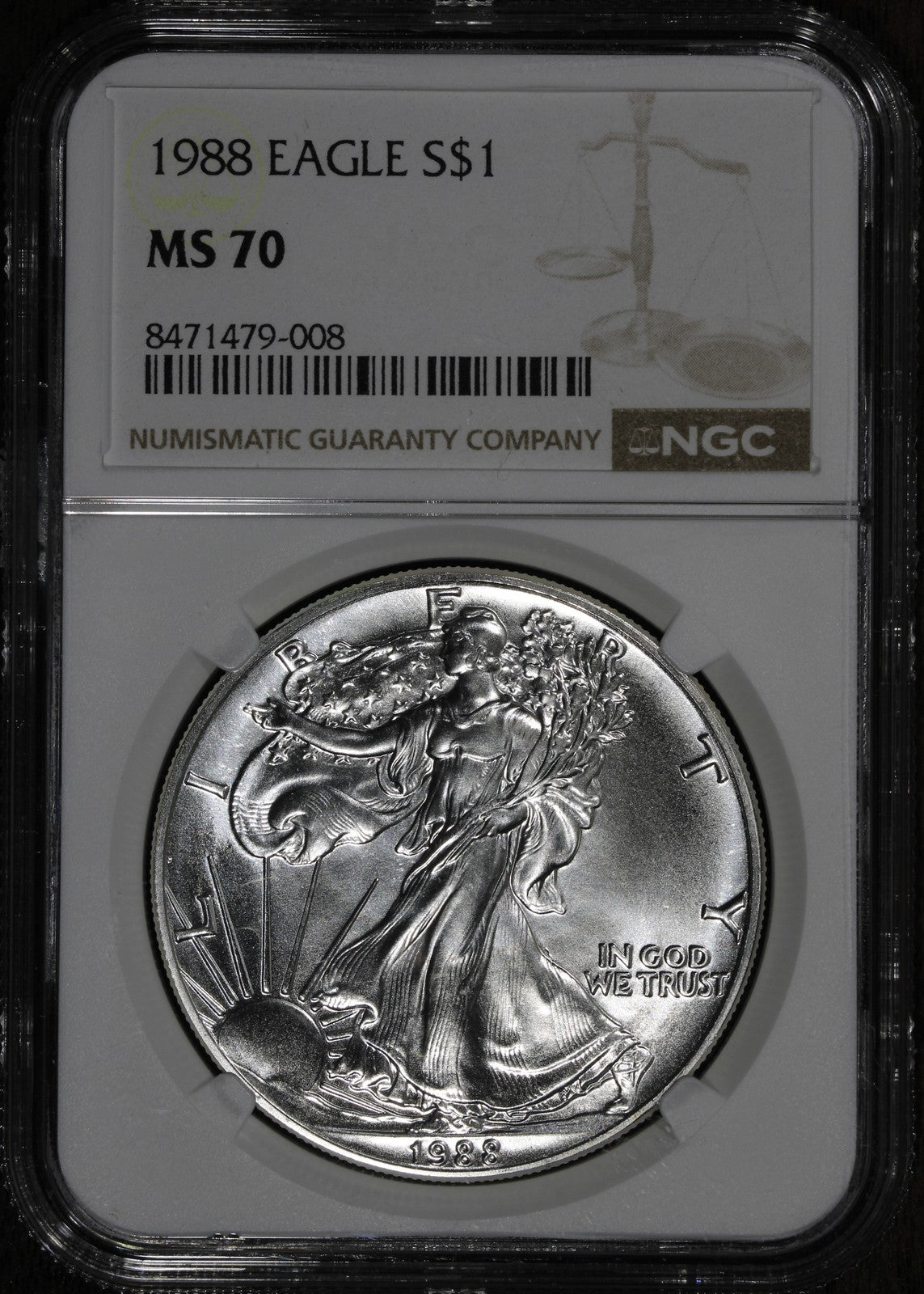 1988 (MS70) American Silver Eagle 1 oz $1 ASE NGC - Perfect 70