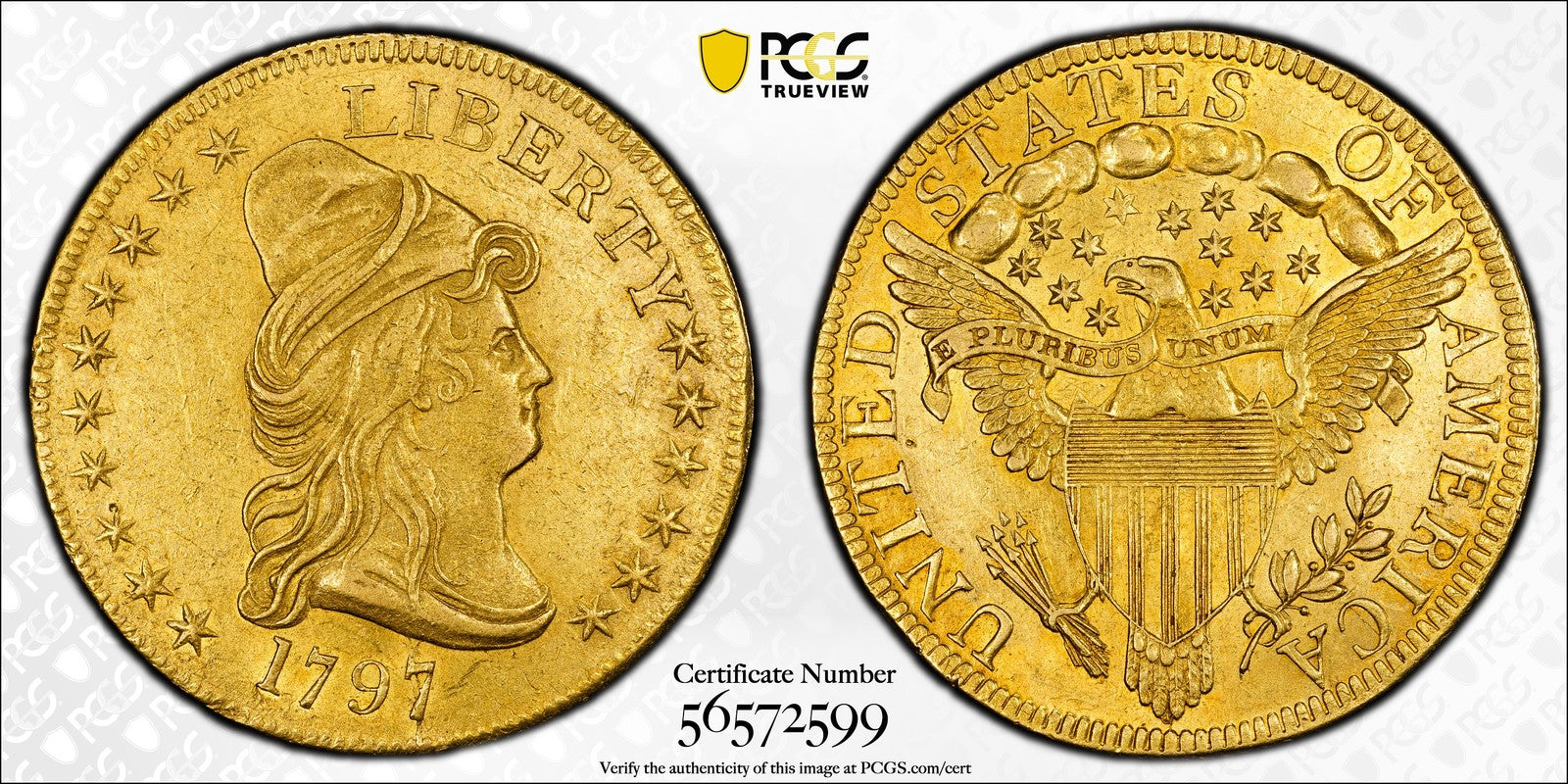 1797 (AU55) Draped Bust Gold Eagle $10 PCGS - Large Eagle, Old Gold!