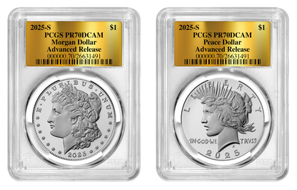 2025-S (PR70) Proof Morgan & Peace Silver Dollar (2 Coin Set) AR PCGS Presale