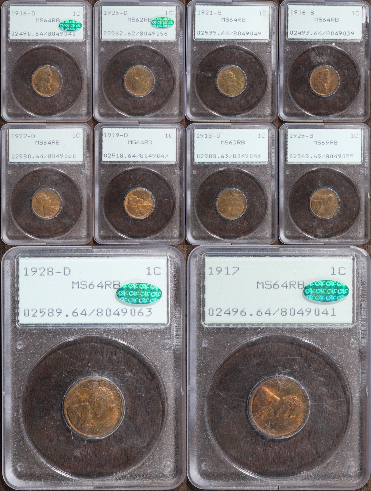 PCGS Rattler Lincoln Cent Lot (16-D,25-D,21-S,16-S,27-D,19-D,18-D,25-S,28-D,17)