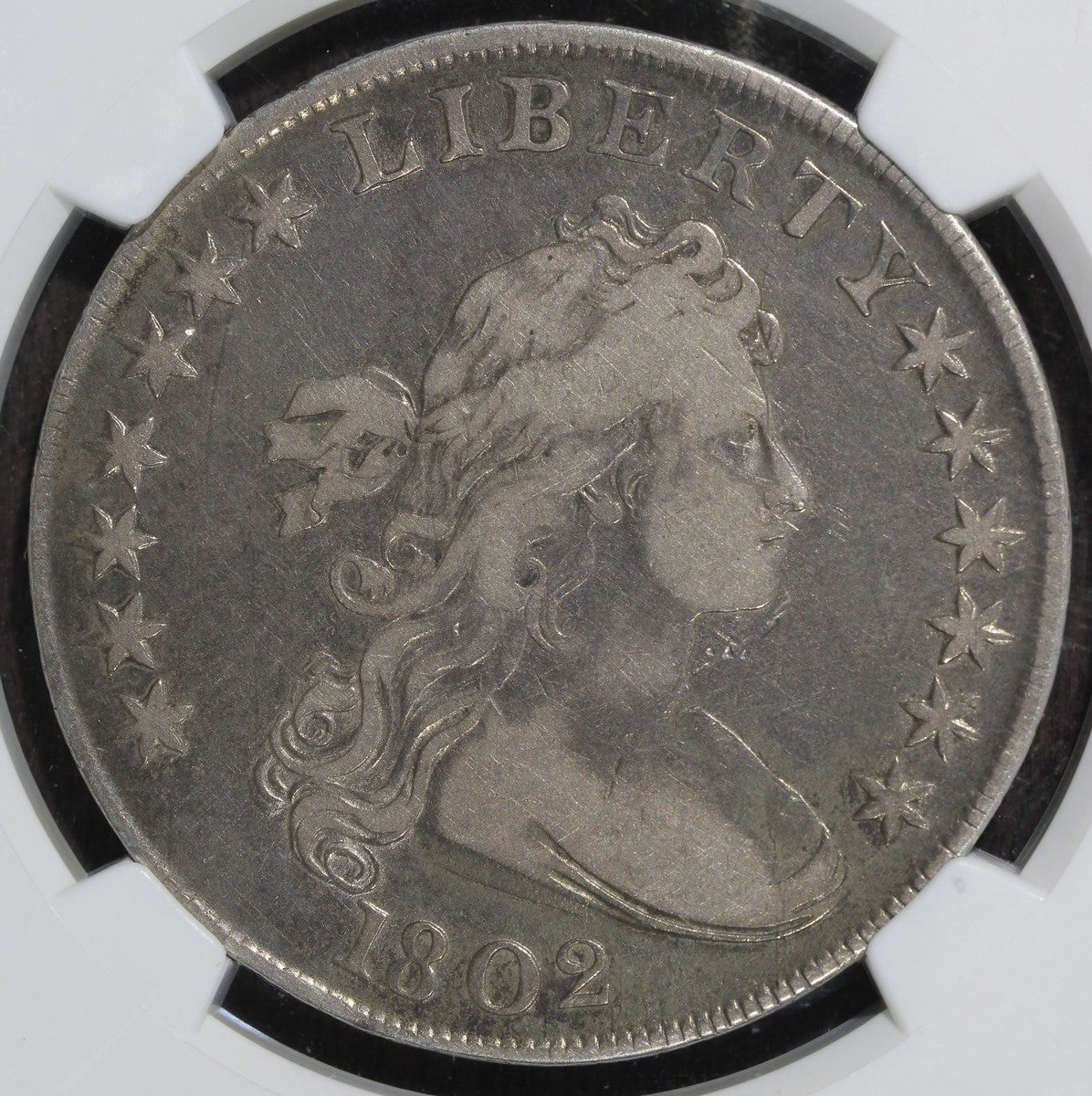 1802 (F15) Draped Bust Silver Dollar $1 NGC - Nicely Circulated