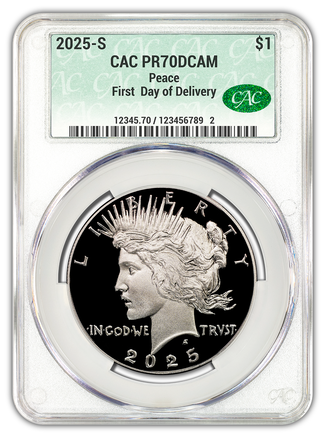 2025-S (PR70) Proof Morgan & Peace Silver Dollar (2 Coin Set) CAC FDOD Presale