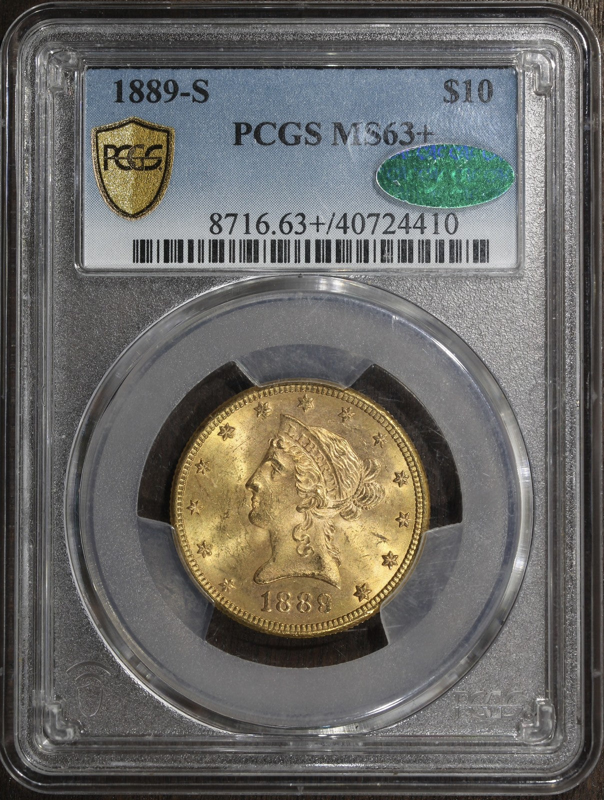 1889-S (MS63+ CAC) Liberty Head Gold Eagle $10 PCGS