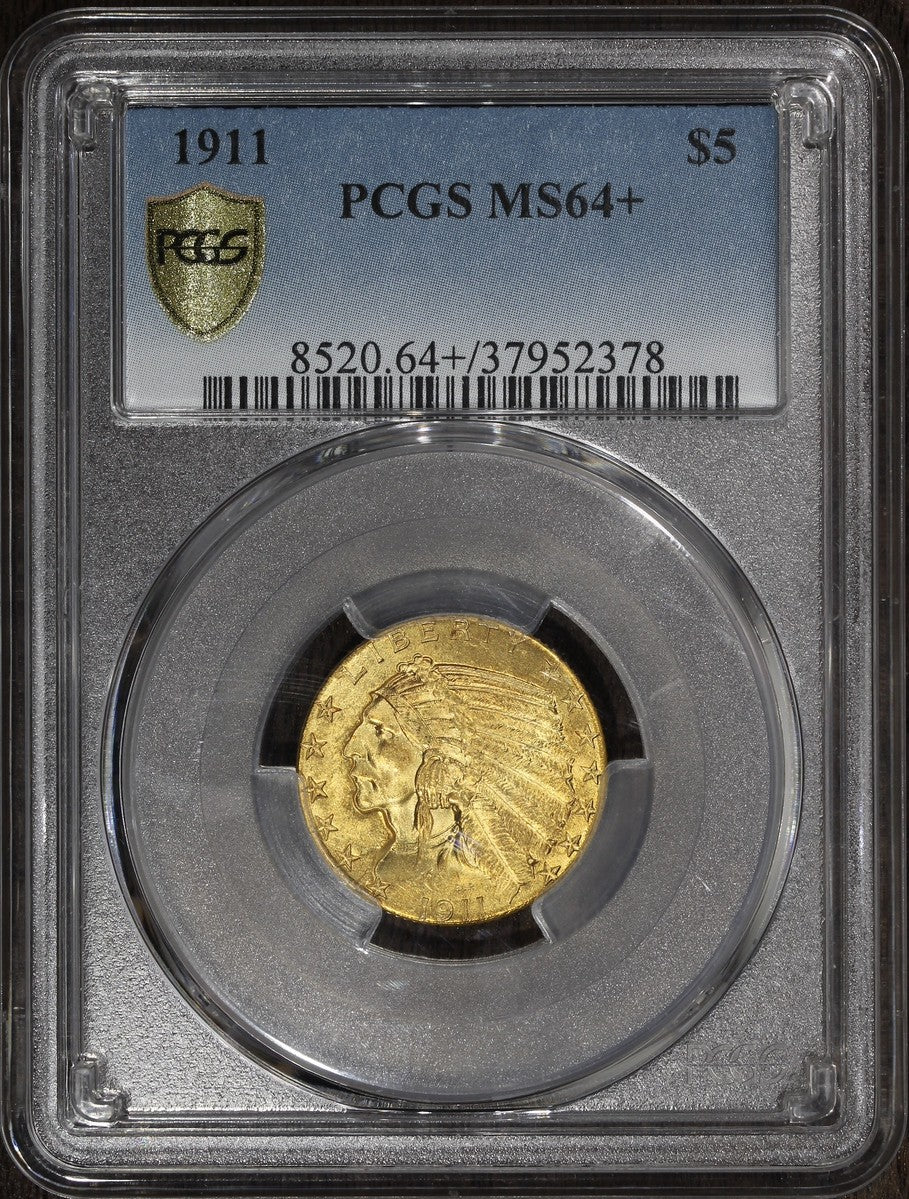 1911 (MS64+) Indian Head Gold Half Eagle $5 PCGS - Near GEM Quality