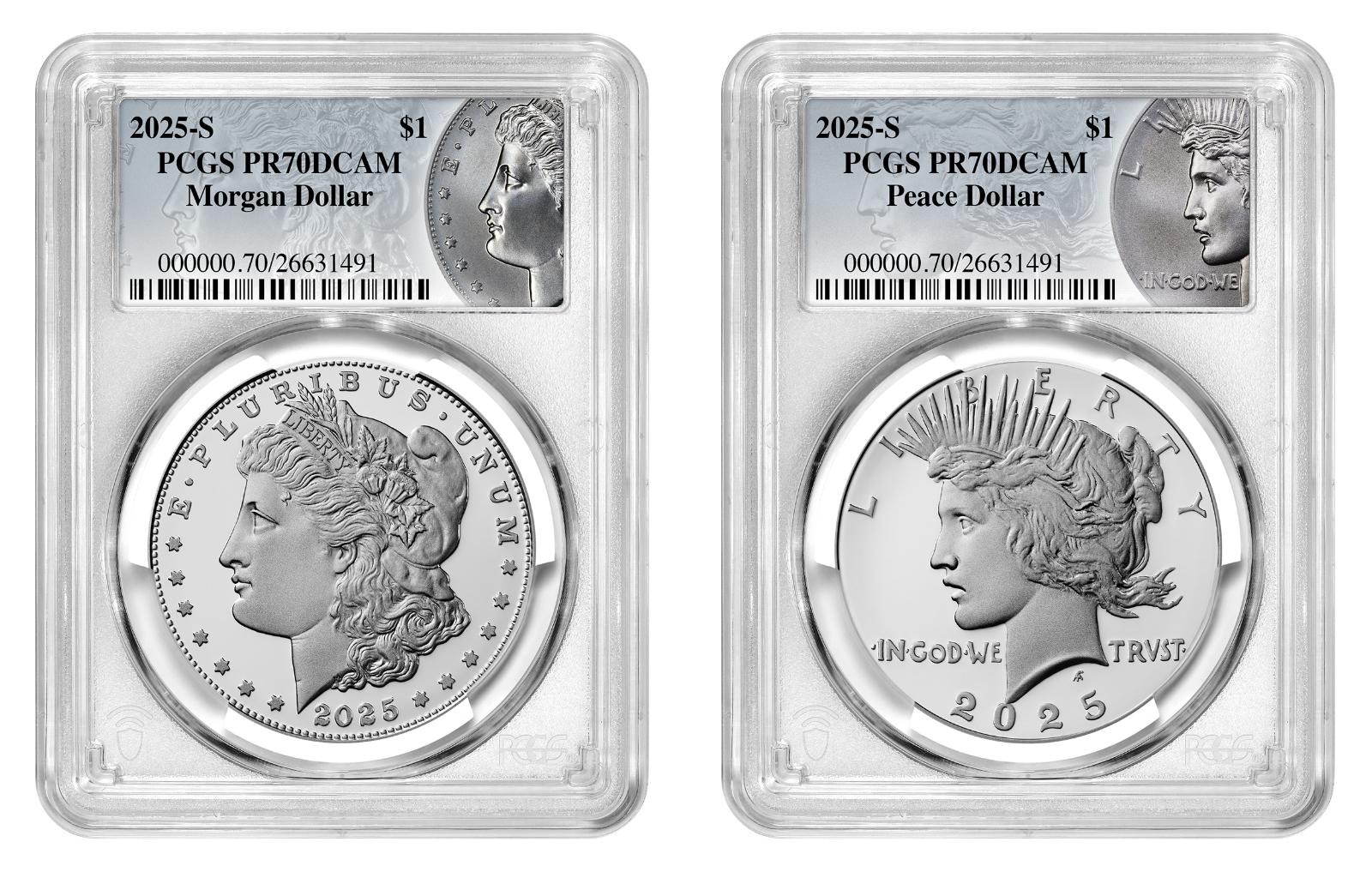 2025-S (PR70) Proof Morgan & Peace Silver Dollar (2 Coin Set) PCGS Presale