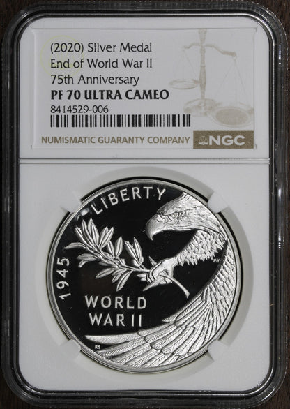 2020 (PF70 Ultra Cameo) End of World War II V75 Silver Medal 1 oz NGC - 75th Ann