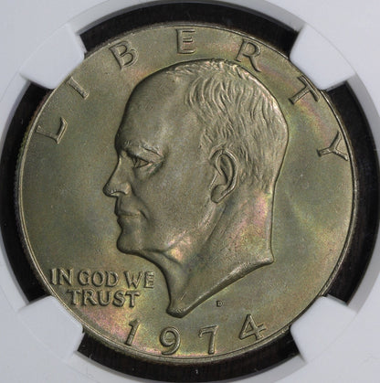 1974-D (MS66 CAC) Eisenhower Dollar $1 NGC - Rainbow Toned Ike Dollar!