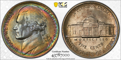 1983-D (MS67) Rainbow Toned Jefferson Nickel 5C PCGS