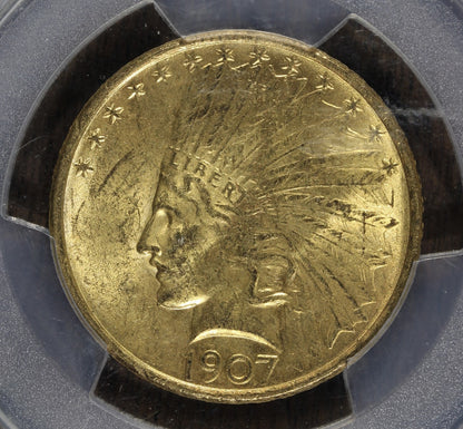 1907 (MS63) Indian Head Gold Eagle $10 PCGS - No Motto - First Year of Issue