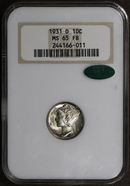 1931-D (MS65FB CAC) Merucy Dime 10C NGC - Better Date