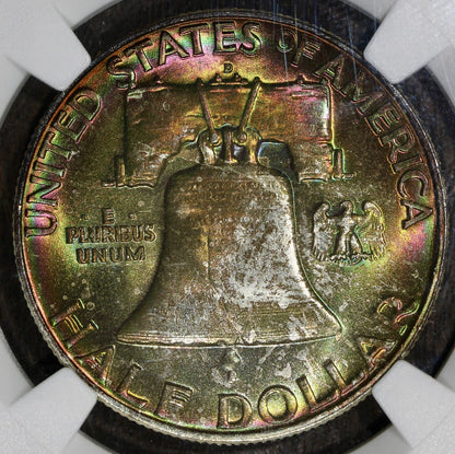 1958-D (MS65* STAR CAC) Franklin Half Dollar 50C NGC - RAINBOW TONED